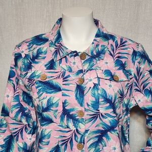 Linen Lightweight Jacket Vacation Travel Medium Blair Pink Tropical